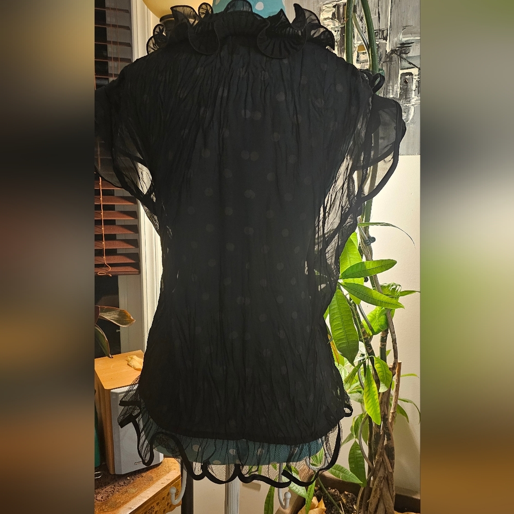 Chic Black Sheer Women's Frilly Blouse - Picture 3 of 4